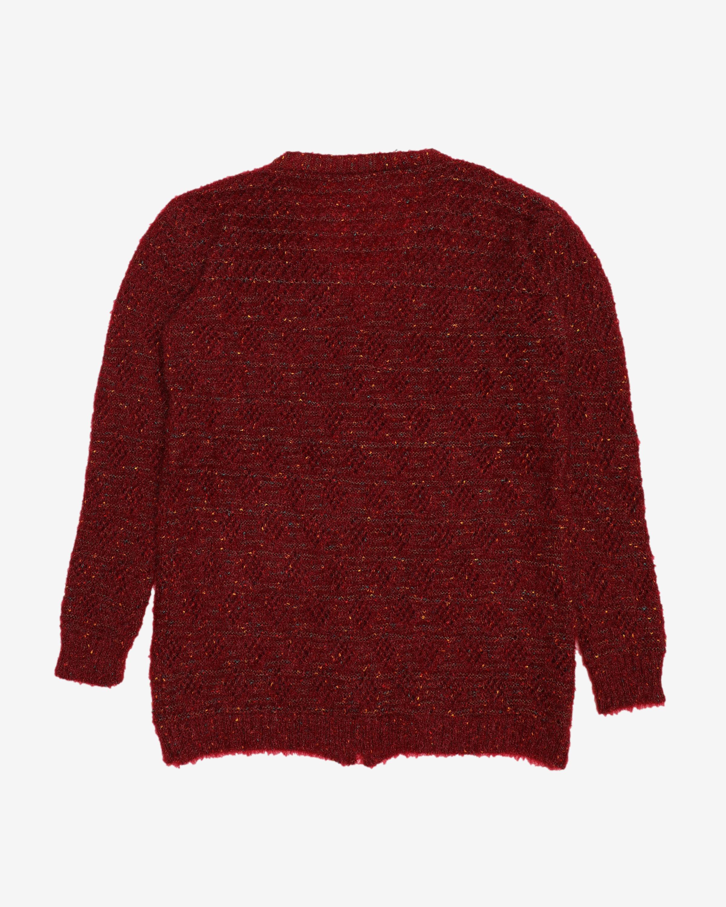 Hand knitted Burgundy Metallic Cardigan - M