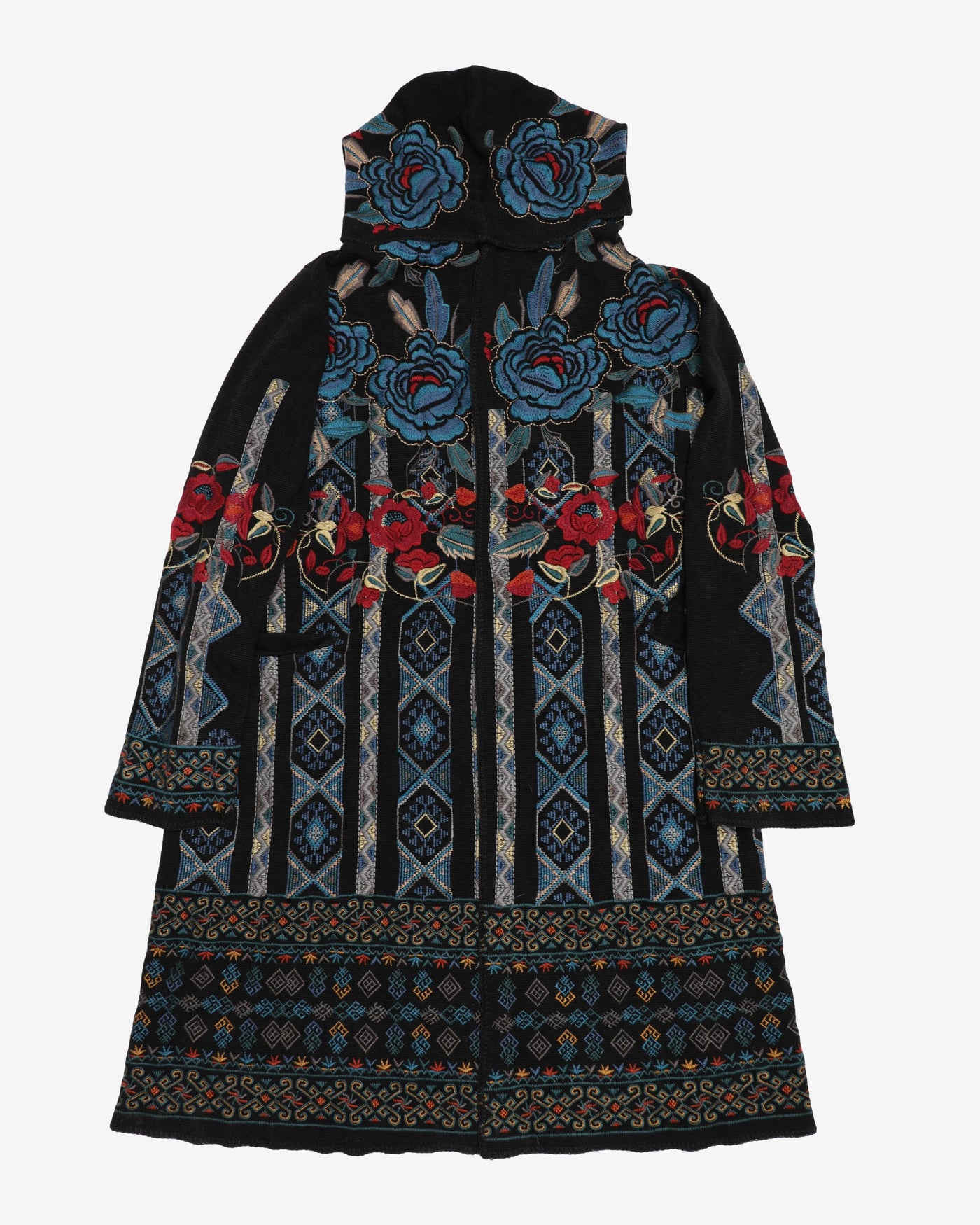Floral Embroidered Hooded Cardigan - L