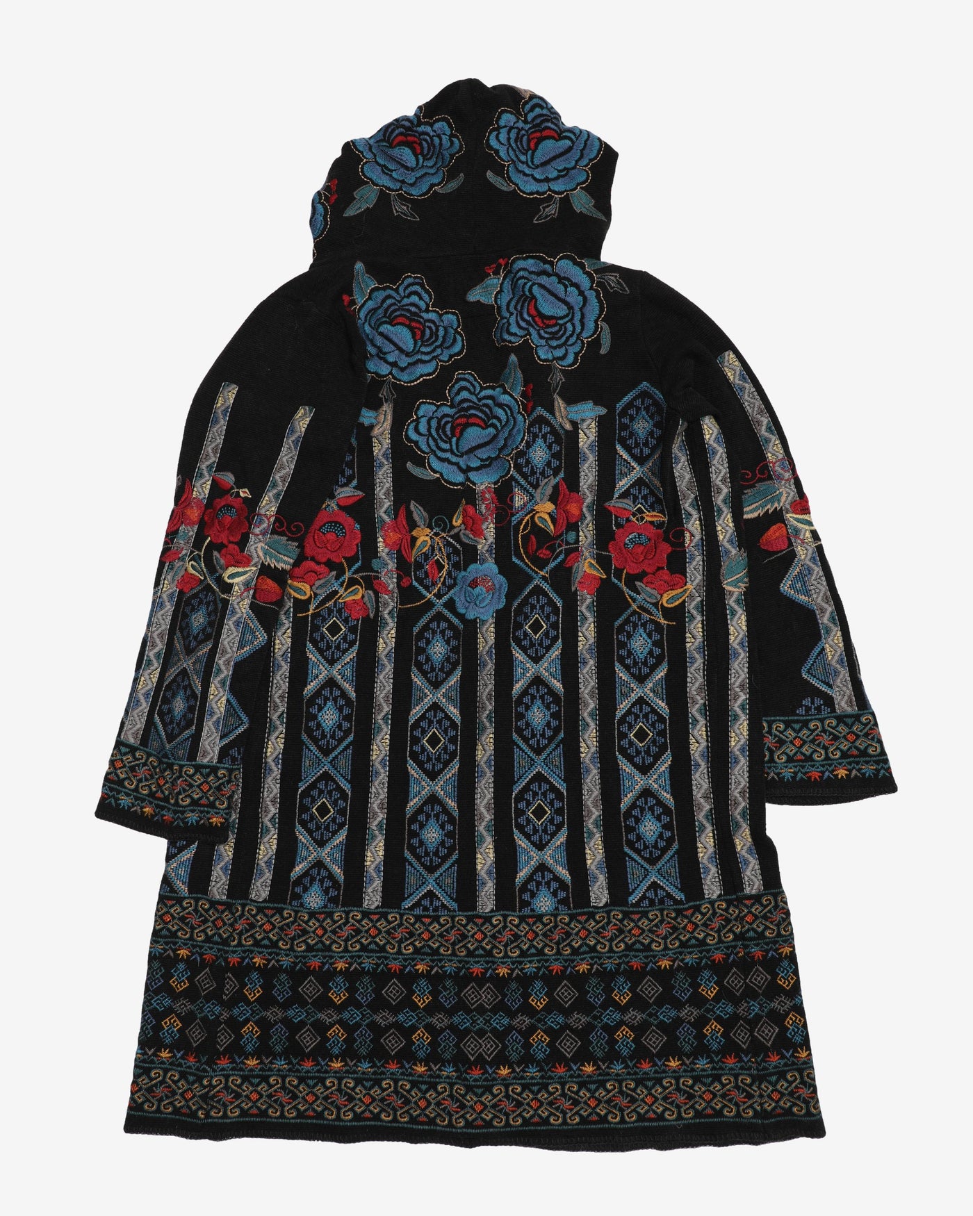 Floral Embroidered Hooded Cardigan - L