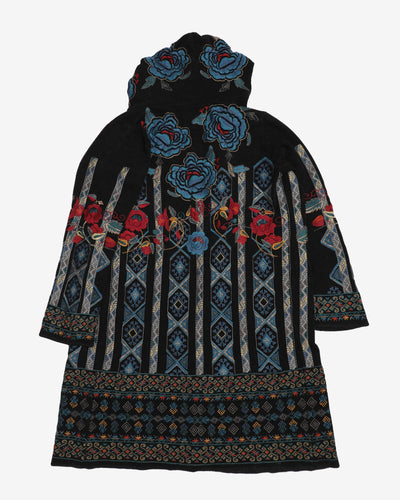 Floral Embroidered Hooded Cardigan - L
