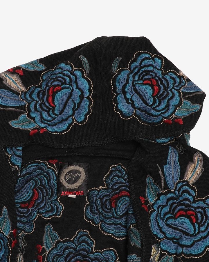Floral Embroidered Hooded Cardigan - L