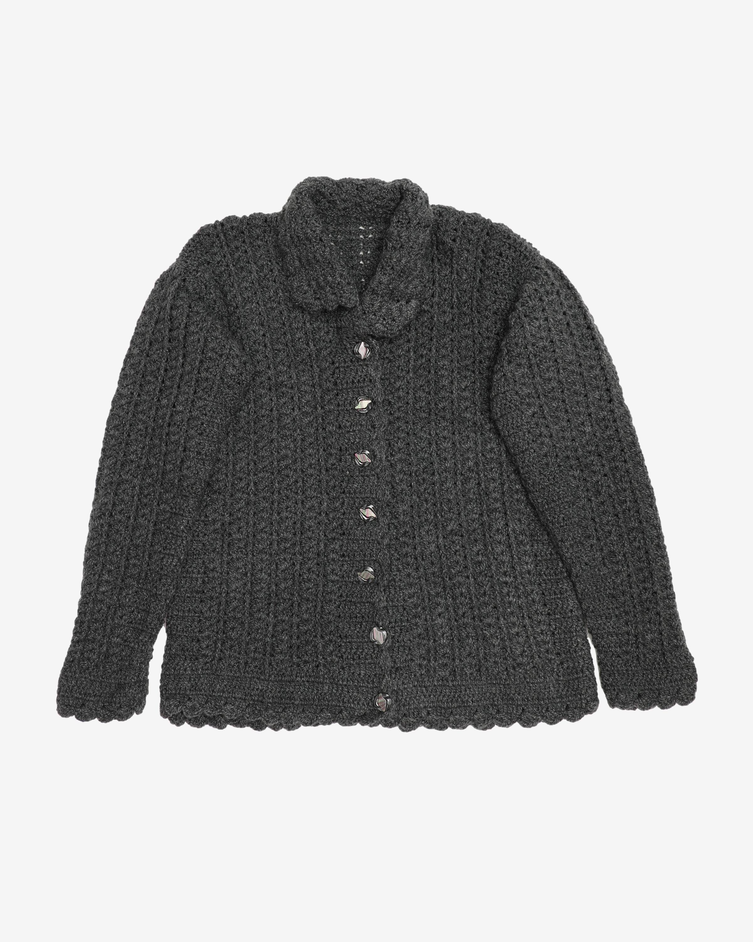 Hand Knitted Grey Collared Cardigan - S
