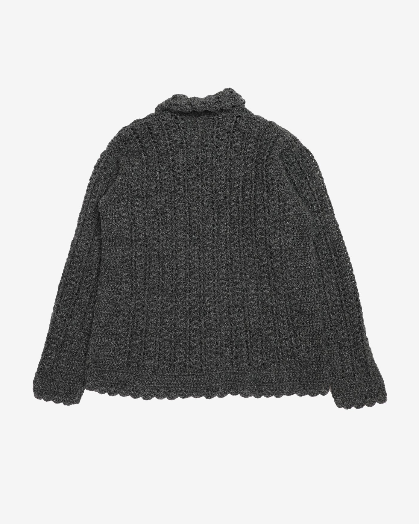 Hand Knitted Grey Collared Cardigan - S