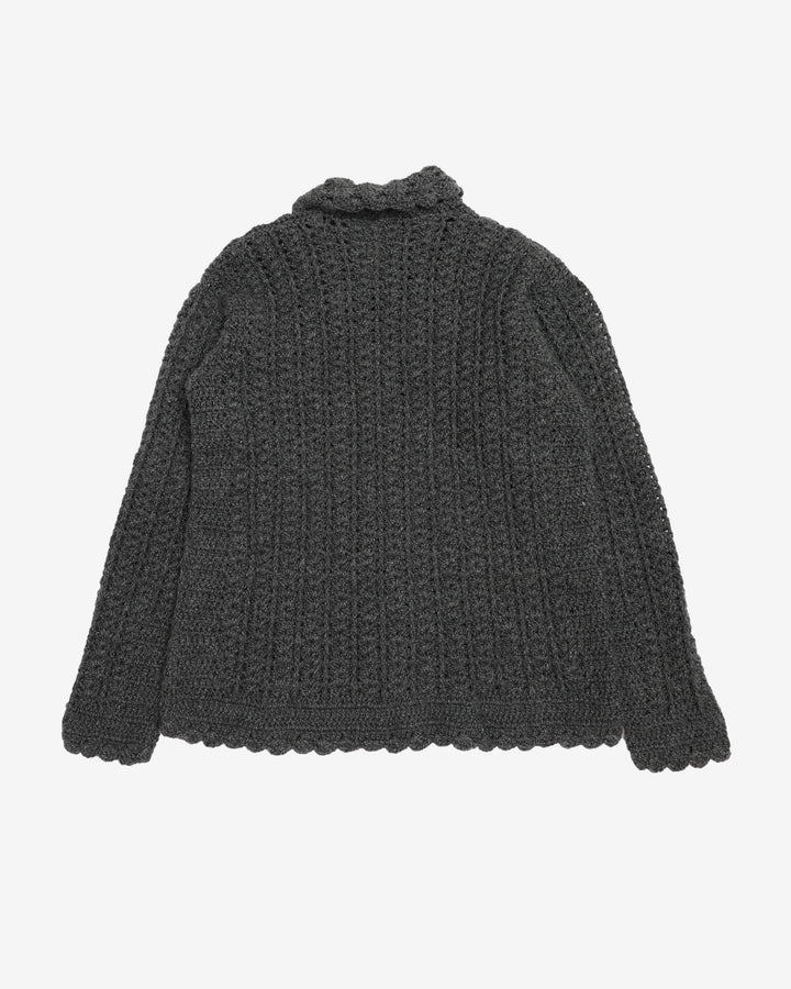 Hand Knitted Grey Collared Cardigan - S