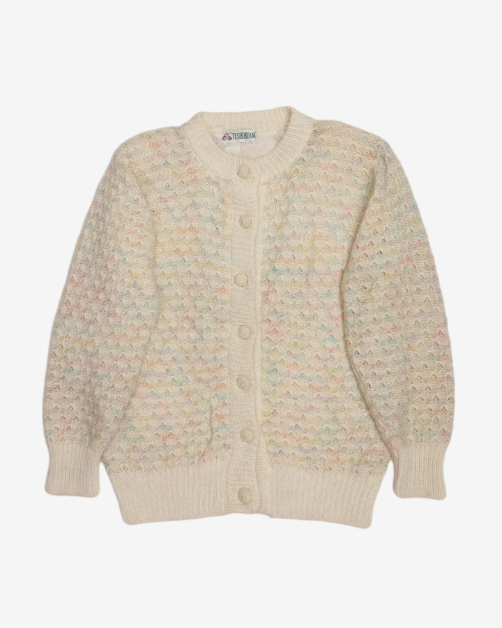 Pastel Patterned Lined Knitted Cardigan - M / L