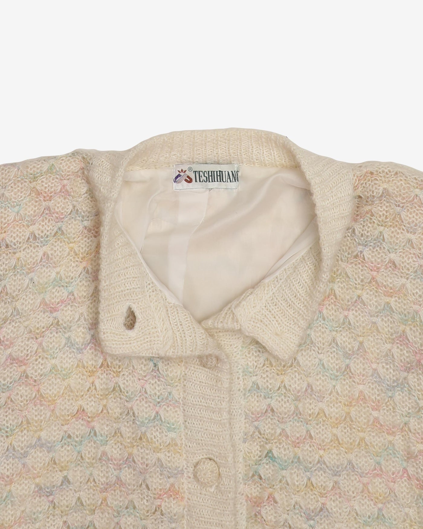 Pastel Patterned Lined Knitted Cardigan - M / L