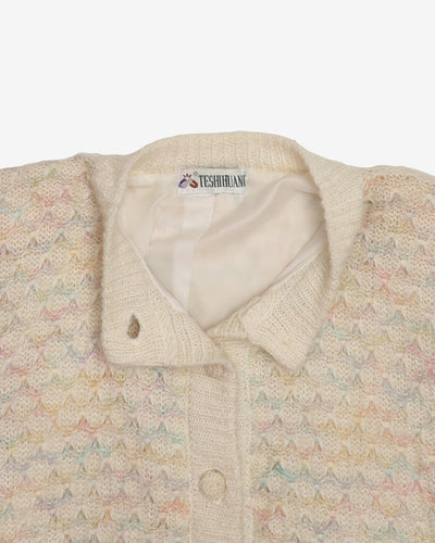 Pastel Patterned Lined Knitted Cardigan - M / L