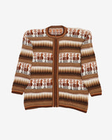 Hand Knitted Brown Patterned Alpaca Cardigan - S