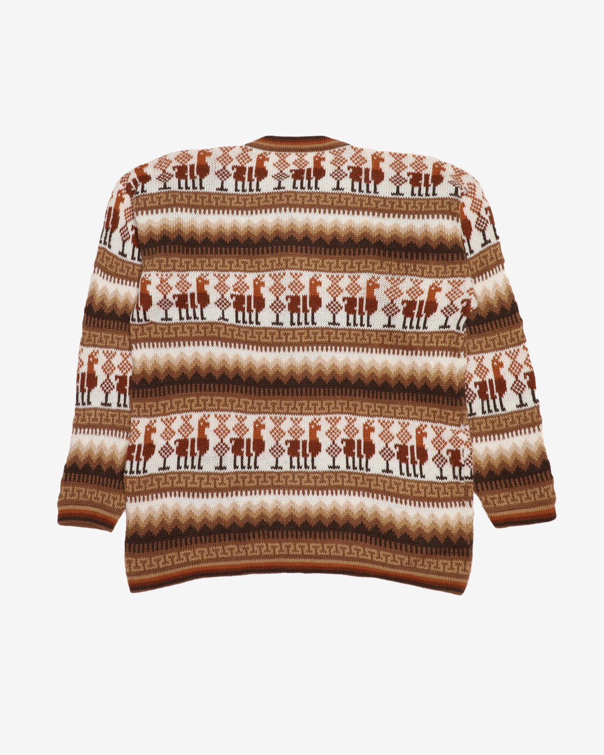 Hand Knitted Brown Patterned Alpaca Cardigan - S