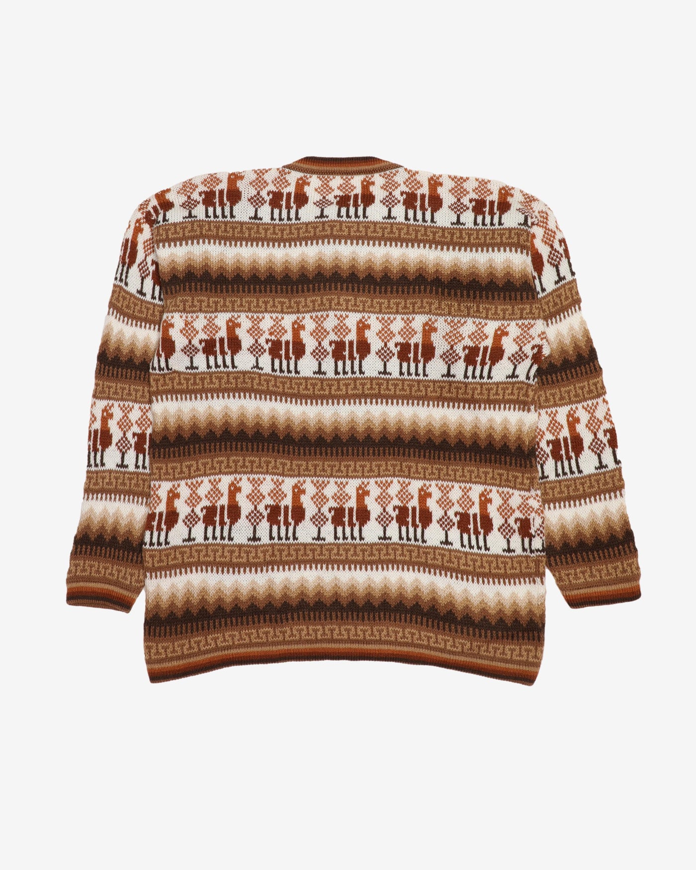 Hand Knitted Brown Patterned Alpaca Cardigan - S