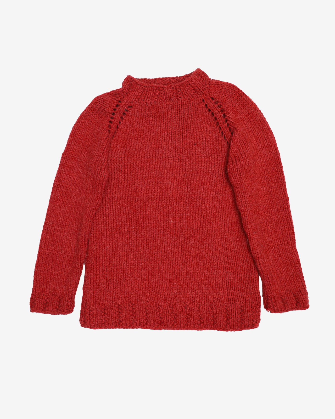 Red Chunky Hand Knitted Jumper - S