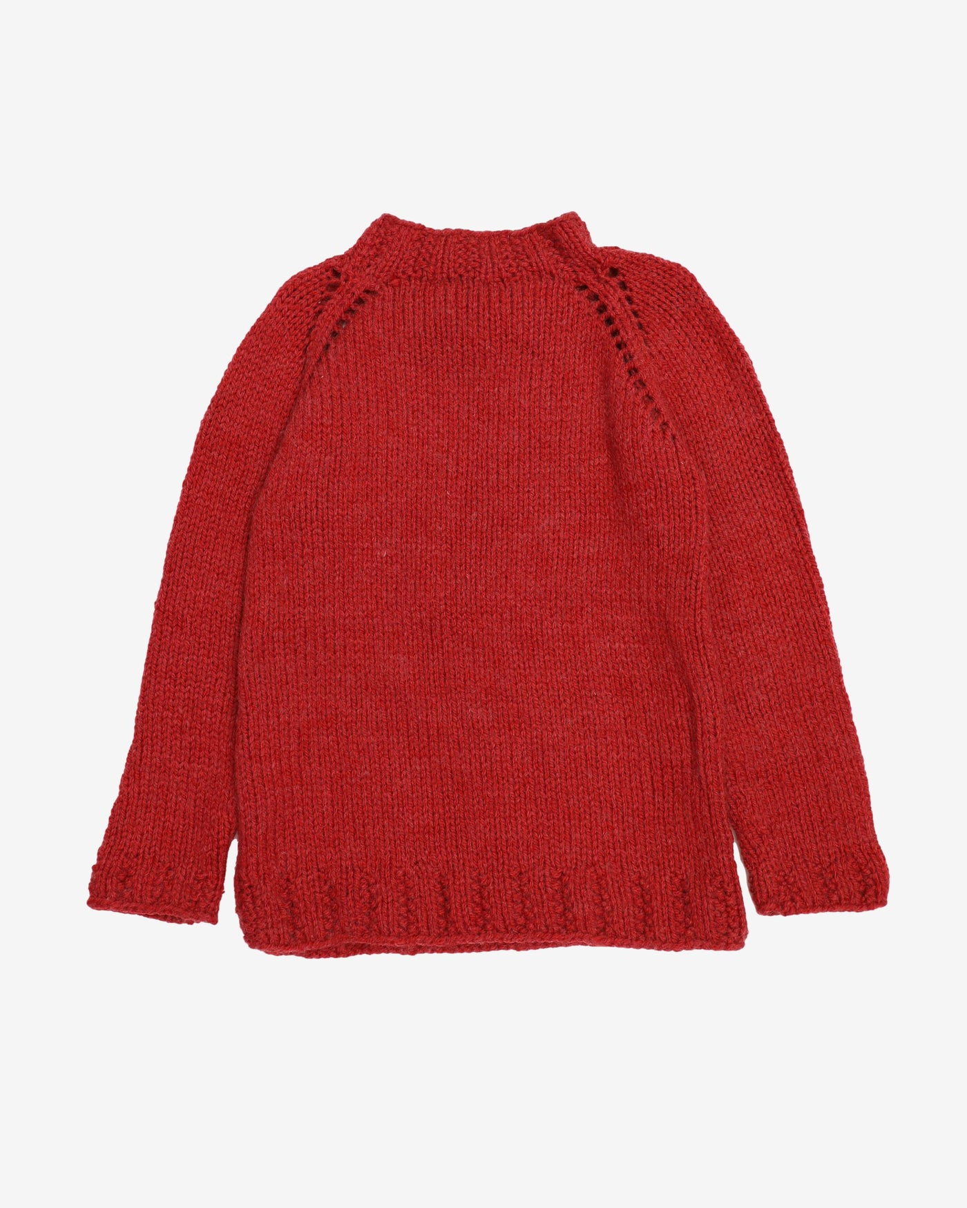 Red Chunky Hand Knitted Jumper - S