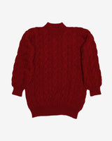 Burgundy Chunky Plaited Hand Knitted Jumper - S