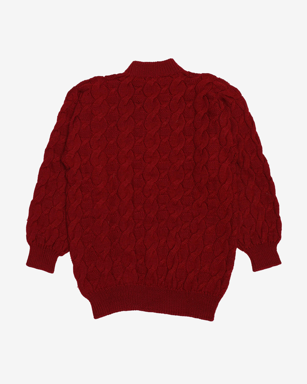 Burgundy Chunky Plaited Hand Knitted Jumper - S
