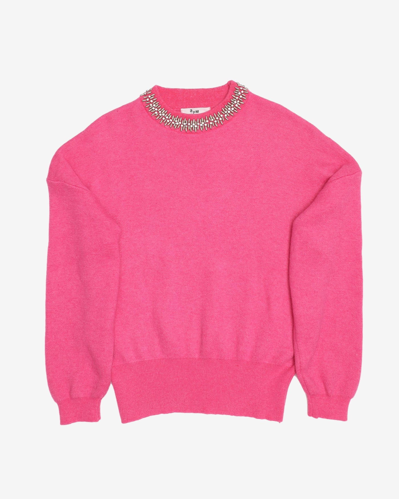 Pink With Silver Embellished Knitted Jumper - S