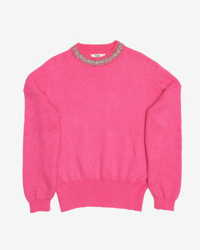 Pink With Silver Embellished Knitted Jumper - S