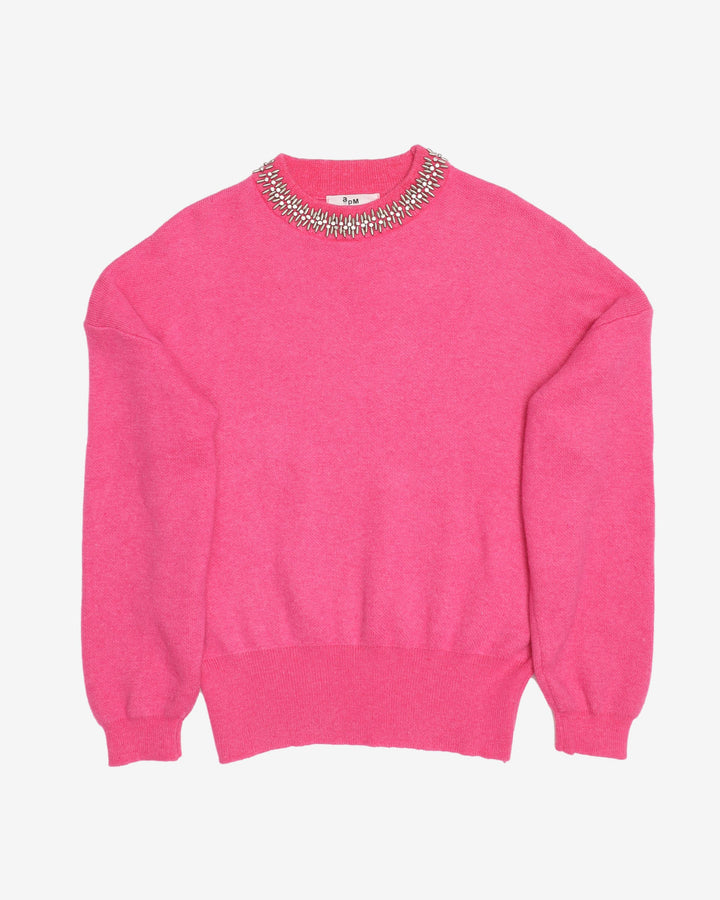 Pink With Silver Embellished Knitted Jumper - S