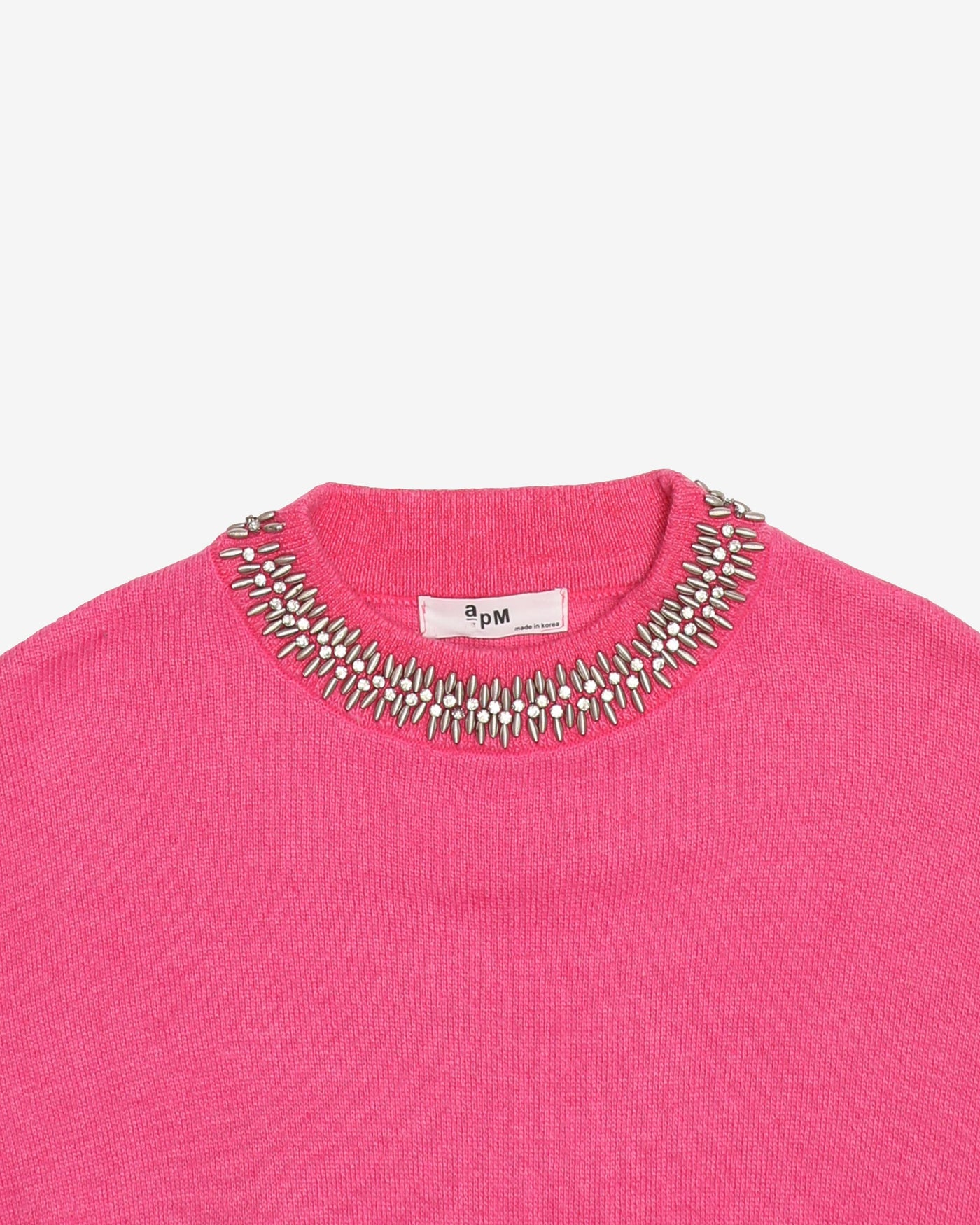 Pink With Silver Embellished Knitted Jumper - S
