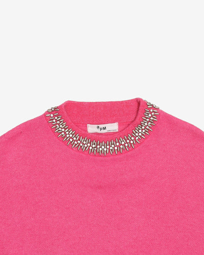 Pink With Silver Embellished Knitted Jumper - S