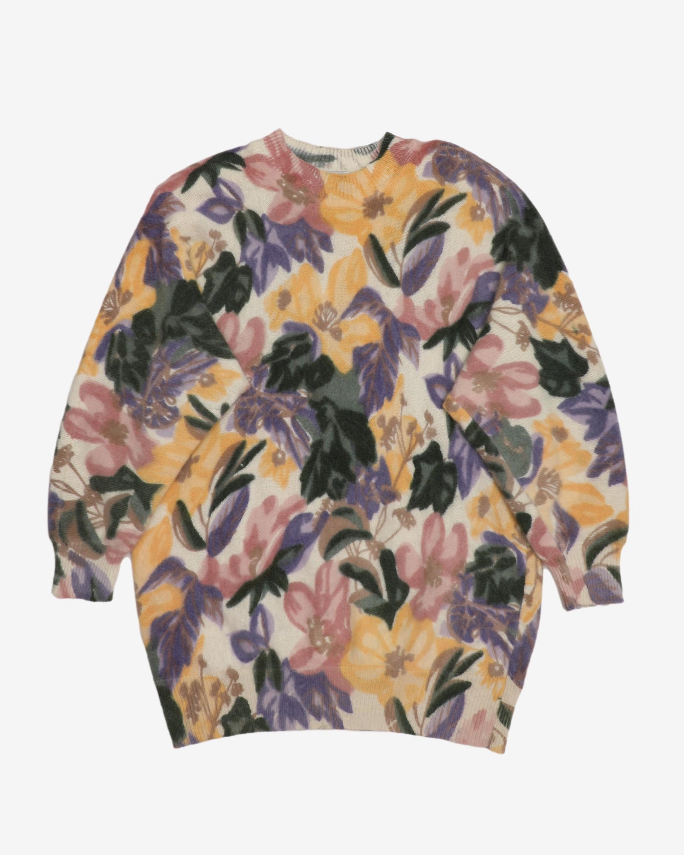 1990s Floral Pastel Knitted Lambswool Jumper - L