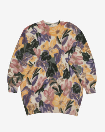 1990s Floral Pastel Knitted Lambswool Jumper - L