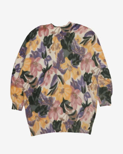 1990s Floral Pastel Knitted Lambswool Jumper - L