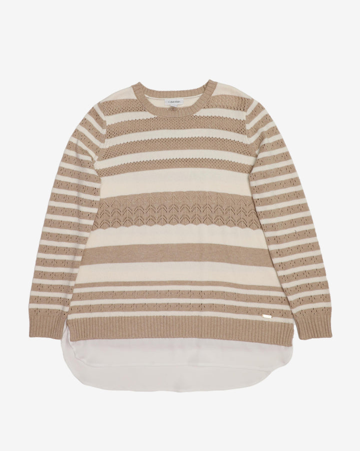 Calvin Klein Beige And White Knitted Jumper - M