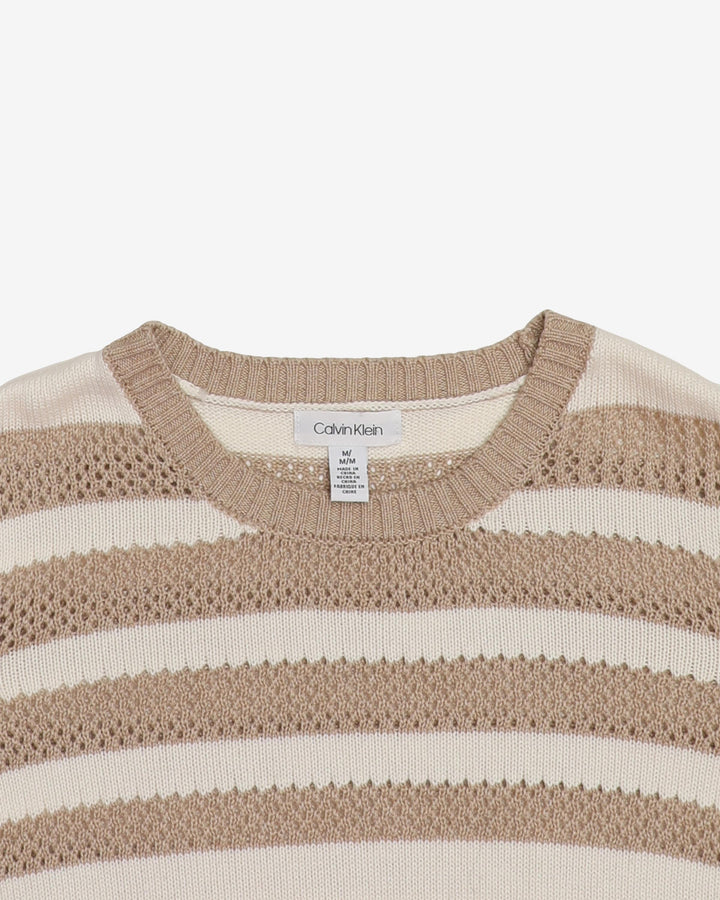 Calvin Klein Beige And White Knitted Jumper - M