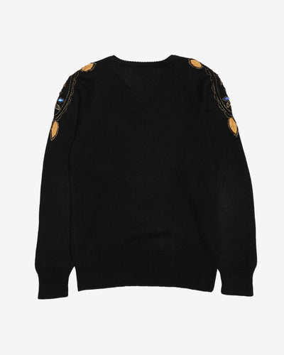 1990s Black Knitted With Beaded Details Party Jumper - S