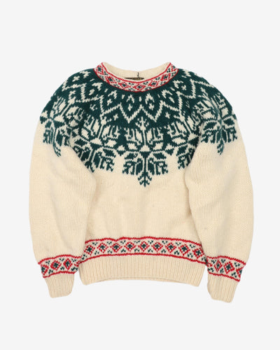 Eddie Bauer Fair Isle Style Knitted Wool Jumper - S