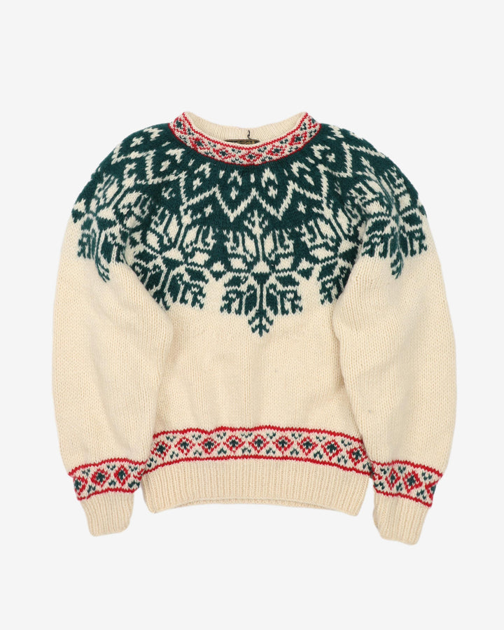 Eddie Bauer Fair Isle Style Knitted Wool Jumper - S