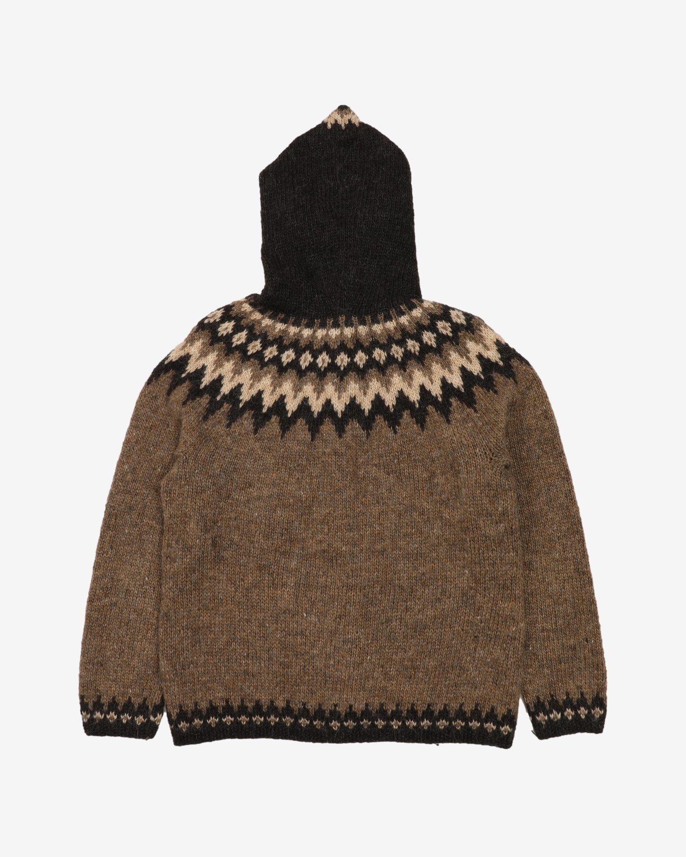 Icelandic Hooded Patterned Wool Cardigan - M