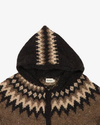 Icelandic Hooded Patterned Wool Cardigan - M