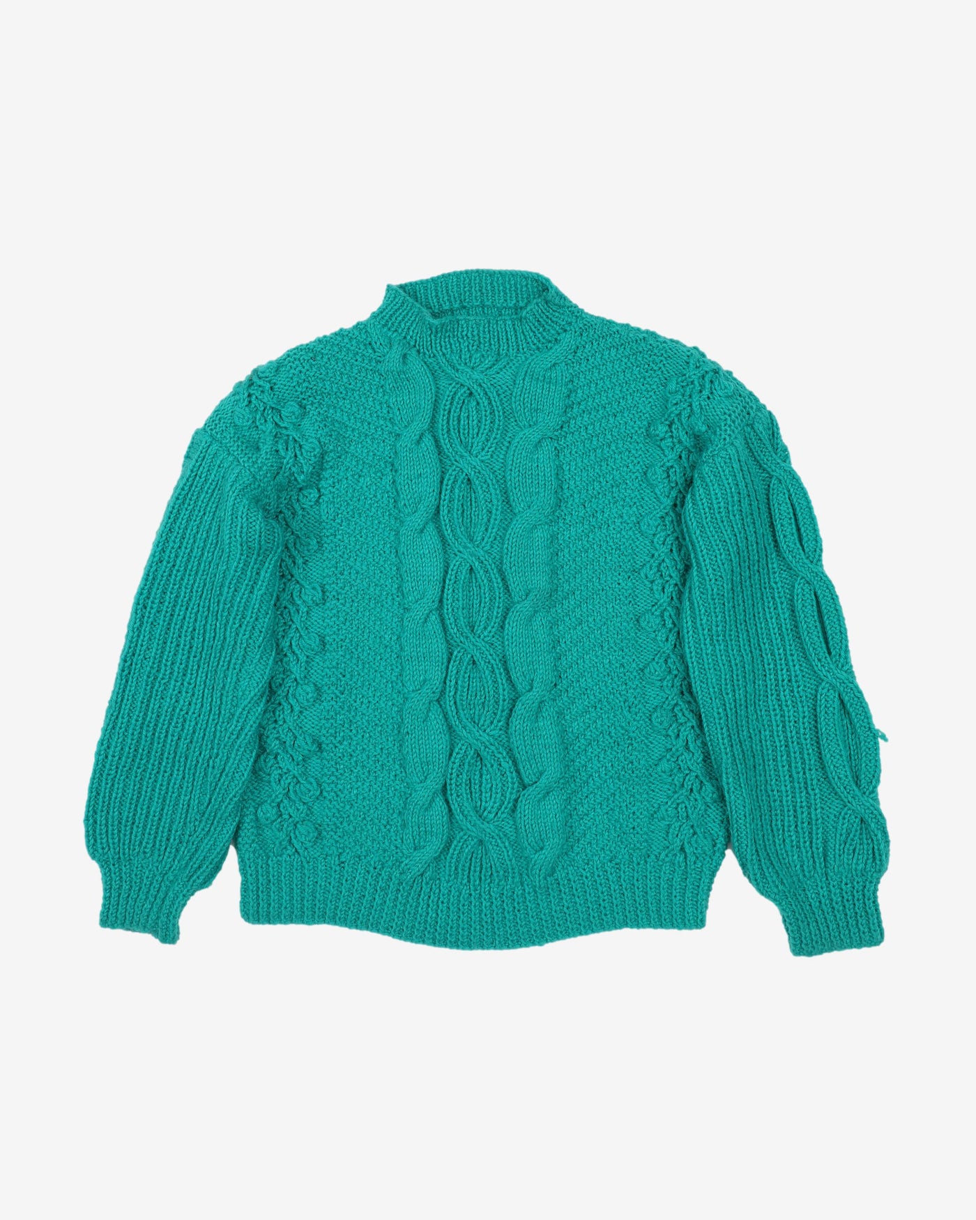 Turquoise Handmade Knitted Jumper - M