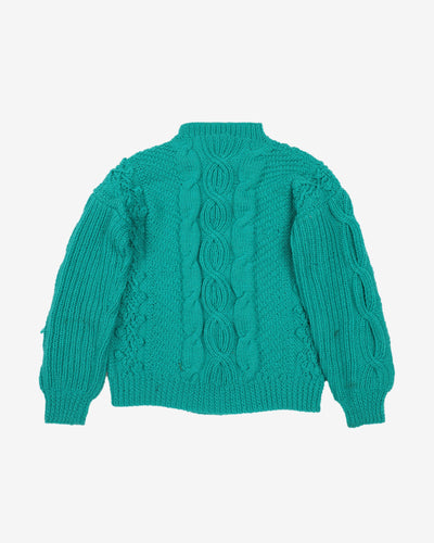 Turquoise Handmade Knitted Jumper - M