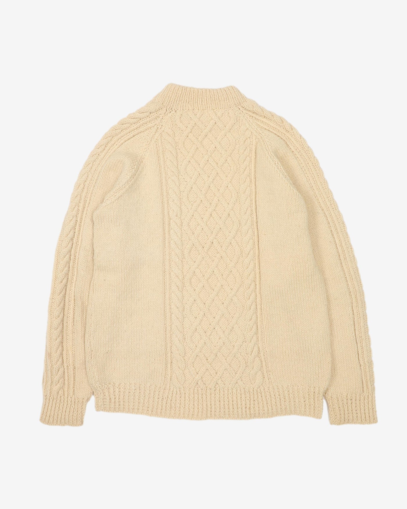 Aran Patterned Hand Knitted Wool Jumper - M / L