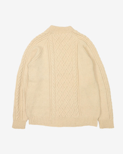Aran Patterned Hand Knitted Wool Jumper - M / L