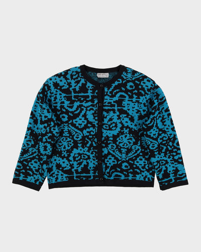 Jaeger 1980s Patterned Box-Shaped Knitted Cardigan - M