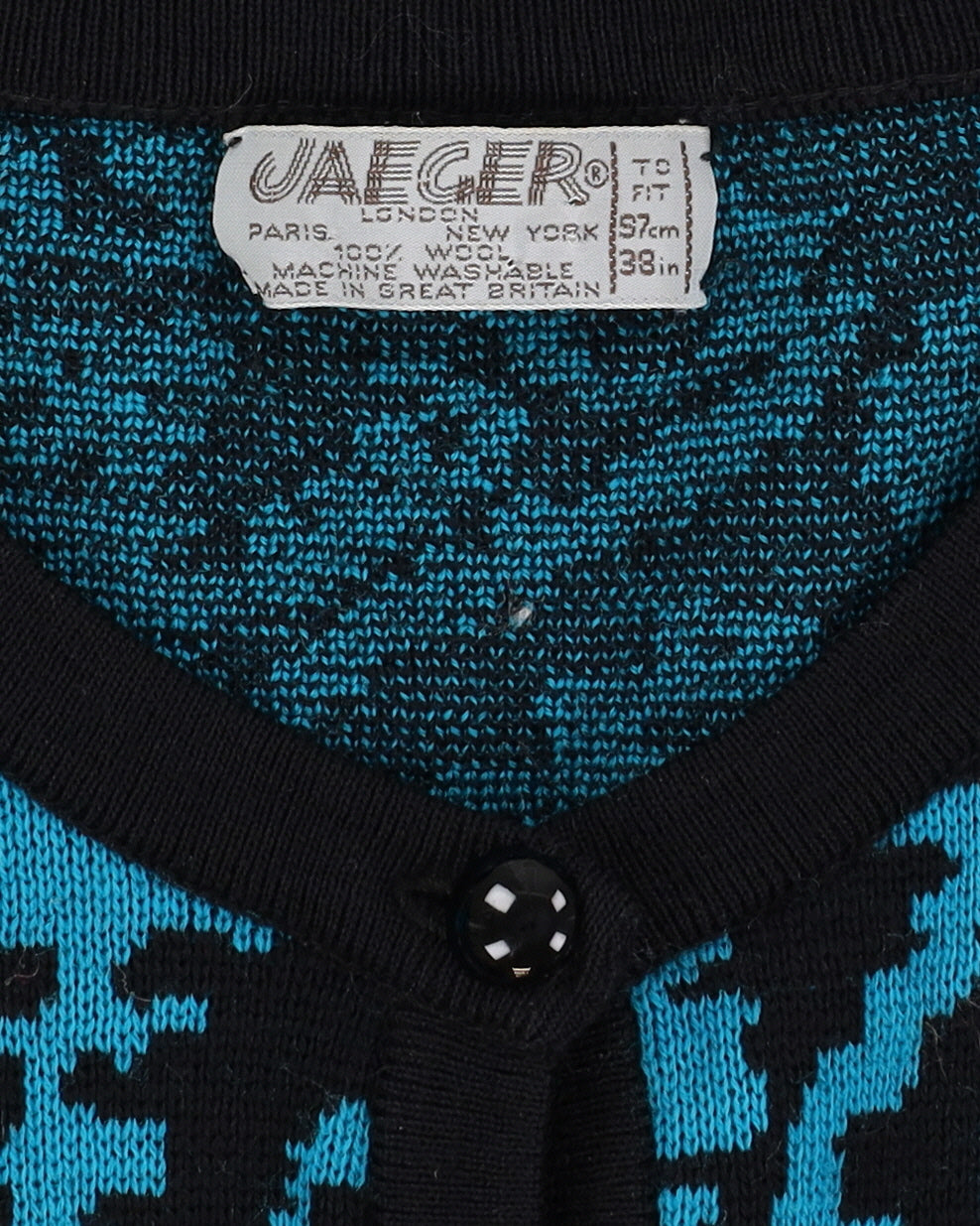 Jaeger 1980s Patterned Box-Shaped Knitted Cardigan - M