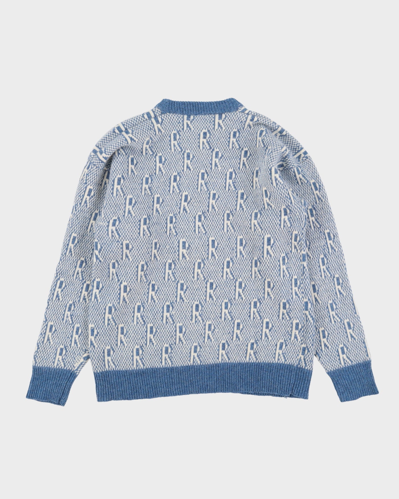 1980s Blue And White R Patterned Knitted Jumper - S