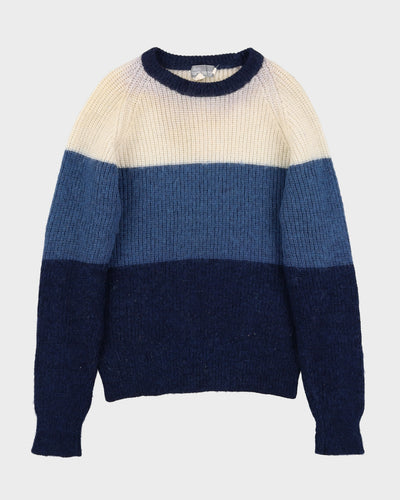 1990s Blue Striped Cable Knitted Jumper - S