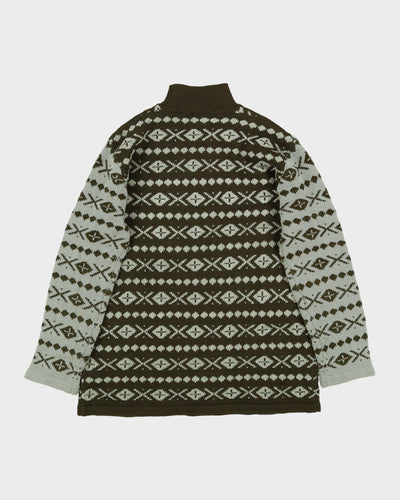 Green Patterned Knitted Jumper - M