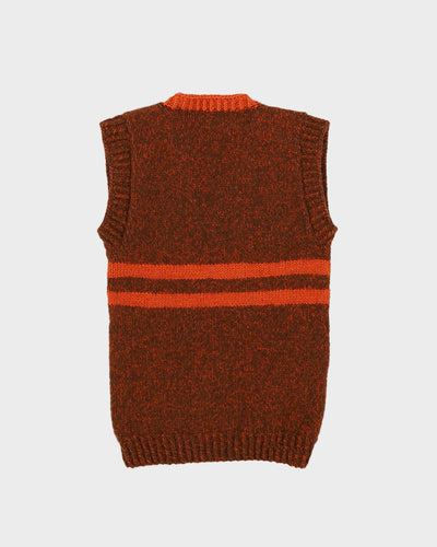 1970s Orange And Brown Knitted Tank Top - XXS