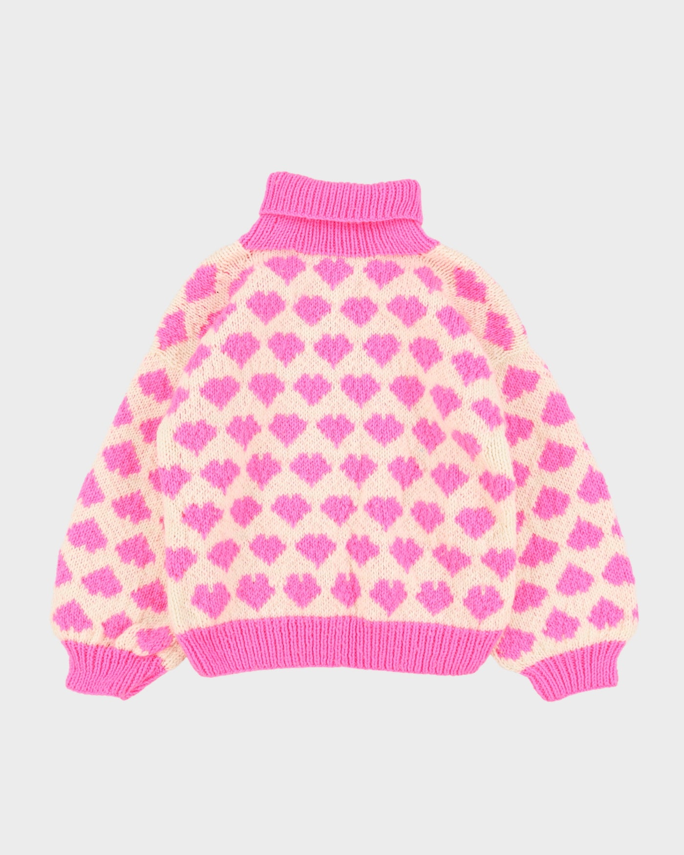 1980s Heart Patterned hand Knitted Jumper - S