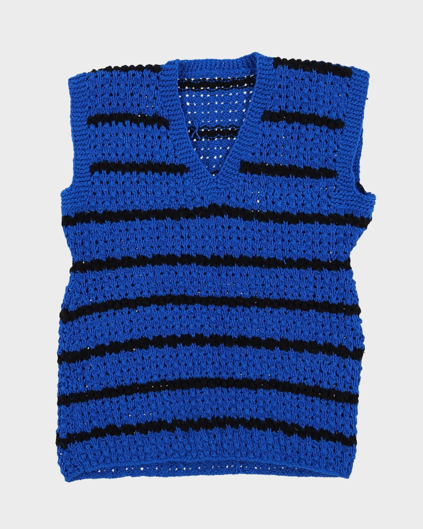 1970s Hand Knitted Blue And Black Tank Top - S