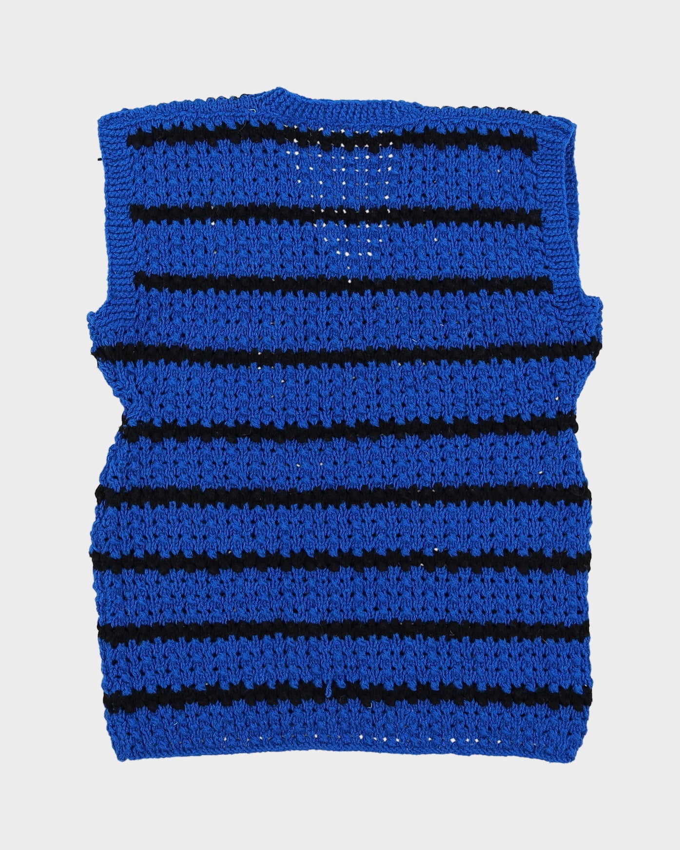 1970s Hand Knitted Blue And Black Tank Top - S