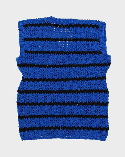 1970s Hand Knitted Blue And Black Tank Top - S