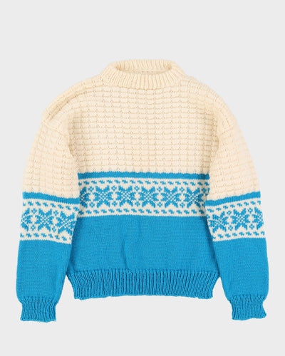 1980s Hand-Knitted Patterned Ski-Style Jumper - M