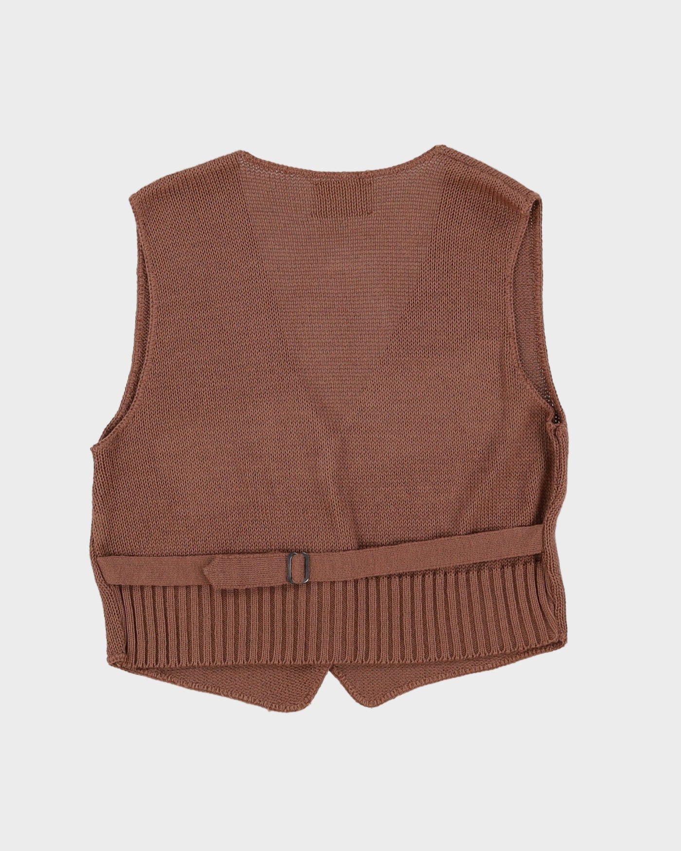 1970s Brown Tie-Back Knitted Waistcoat - S