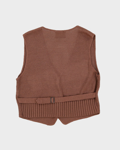 1970s Brown Tie-Back Knitted Waistcoat - S